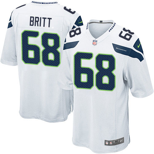 Men's Game Justin Britt Nike Jersey White Road - #68 NFL Seattle Seahawks